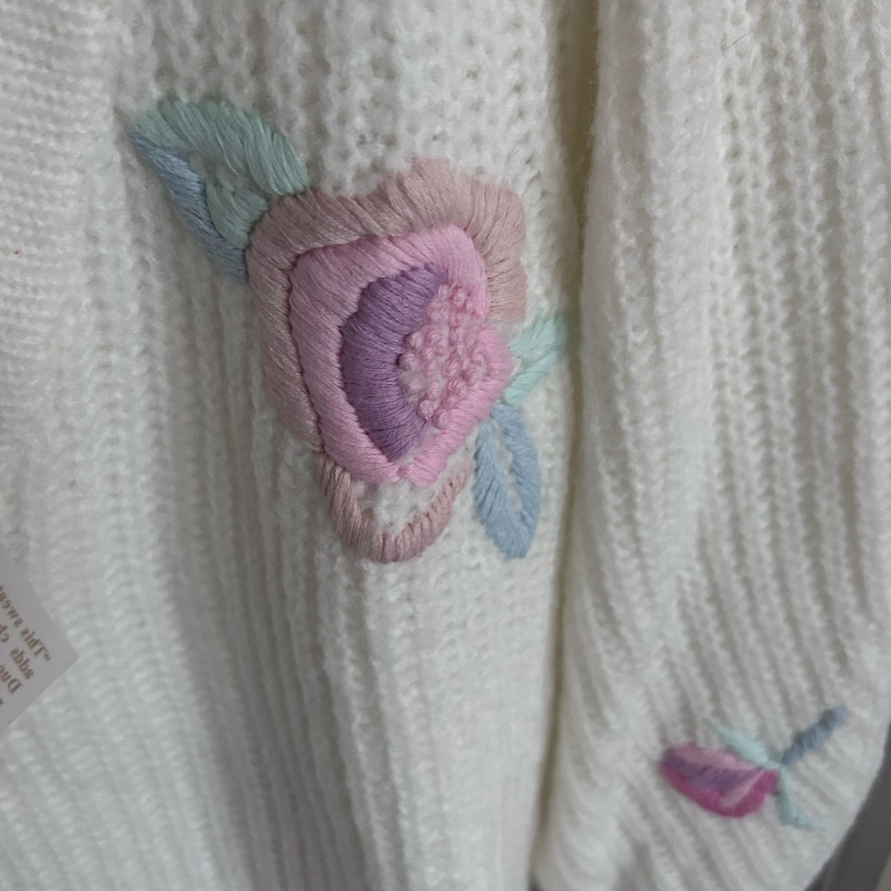 NWT LoveShackFancy Ridge V Neck Floral Embroidery Sweater Pullover M - Picture 16 of 17